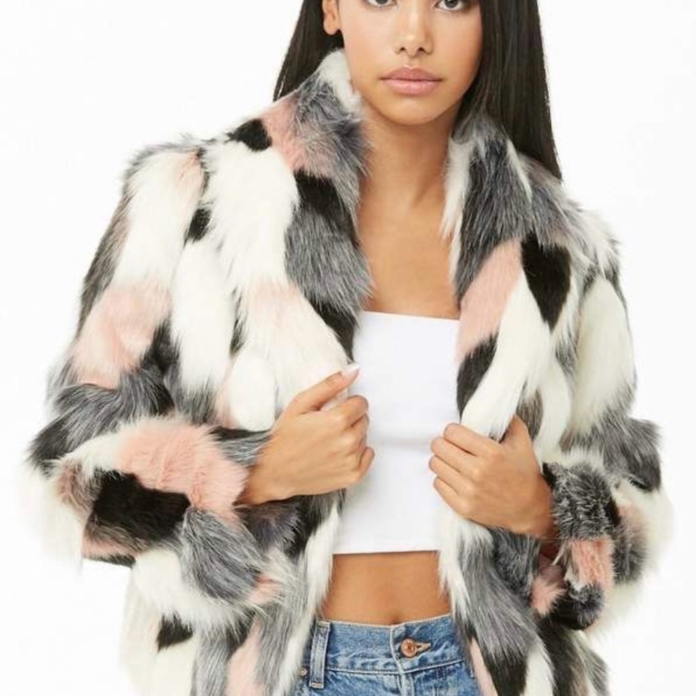 Colorblock Faux Fur Coat